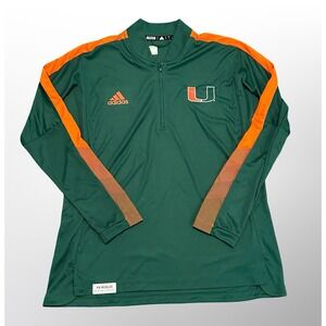 Adidas Miami Hurricanes Quarter Zip Pullover Jacket Green Orange Women Large